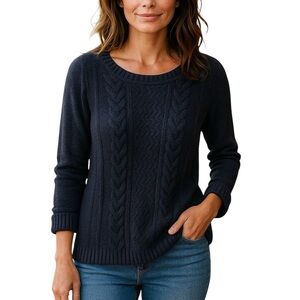 Alfred Sung Women Sweater Large Cable Knit Blue Rayon Wool